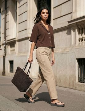 Jeans balloon con piega sulla gamba - beige