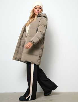Cappotto trapuntato con cappuccio - marrone polveroso