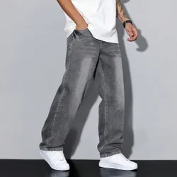 Jeans rectos de color liso para hombres de uso casual que combinan con todo con bolsillo