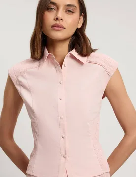 Women's Shirred Collared Woven Top in Blush Size: 12 - Blush - Size: 12 - Karen millen - FashionsVida