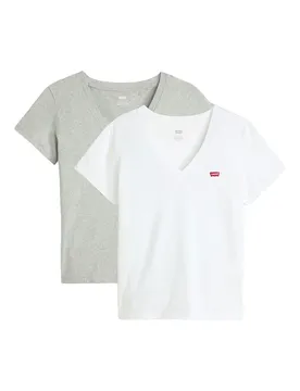 Maglietta A Maniche Corte Con Collo A V Perfect 2 Unità White 0002 L