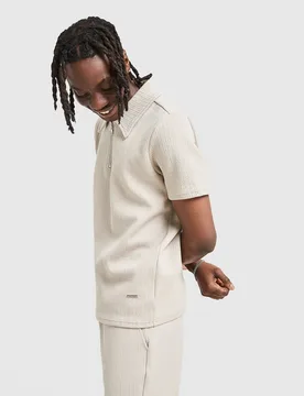 Textured Zip Polo Shirt - Herren, Beige - male - Size: L - BELIER - FashionsVida