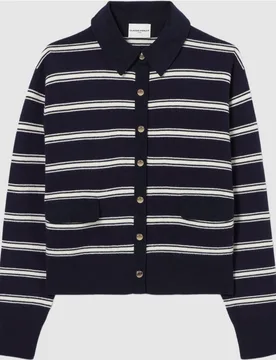 Cárdigan de mujer a rayas, de manga larga y cuello camisero - CLAUDIE PIERLOT - FashionsVida