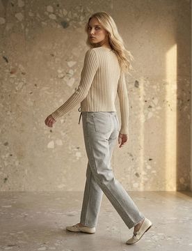 Cardigan a coste con chiusura a gancio con viscosa - oro