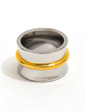 Joolim Jewelry Wholesale High End PVD No Fade Fashion Wide Chunky Statement Two-tone Band Stainless Steel Ring Trend For Women - Aliexpress - FashionsVida