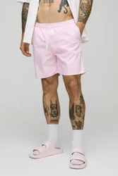 Mens Small Stripe Print Mid Length Swim Short - Pink - Size Medium