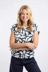 Women's Clearwater Printed Linen Rich Top in Mid Navy Size: 8 - Mid Navy - Size: 8
