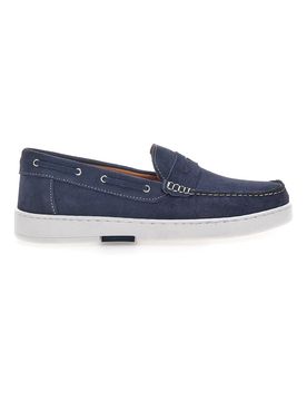 Mocassini Blu In Vera Pelle Scamosciata 420 42