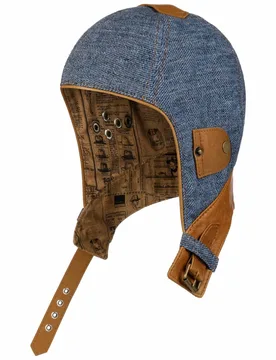 Linen Aviator Helmet with Leather by - denim - Size: M (56-57 cm) - Stetson - FashionsVida