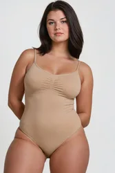 Womens Premium Seamless Adjustable Strap Brief Bodysuit Shapewear - Natural - Size Medium