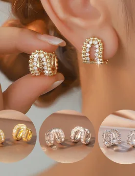 Par de pendientes geométricos en forma de U con circonita cúbica de lujo, joyería elegante y de moda como regalo para mujeres - Shein - FashionsVida