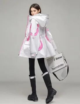 Women's Trench Coat Hooded Jacket Spring Autumn Patchwork Cargo Jacket New Loose Mid-length Drawstring Casual Windbreaker - Aliexpress - FashionsVida