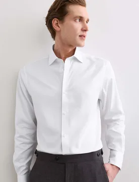 Slim Fit Pure Cotton Luxury Textured Shirt White male - Jaeger - FashionsVida