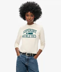 Superdry Damen Schmales Athletic Essentials Ringel-langarmshirt Creme - Größe: 36