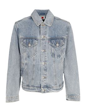 Giubbotto Jeans Uomo Running Dog Denim Trucker Jacket Light Wash Blue