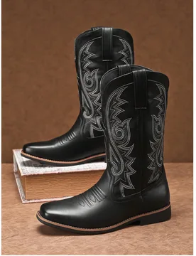Botas Chelsea bordadas para hombre, aptas para todas las estaciones, botas de alta caña super fibra de estilo británico, para exteriores, botas de v - Shein - FashionsVida