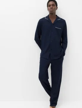 Cotton Modal Blend Pyjama Set Navy male - M&S - FashionsVida