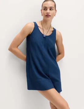 Linen Rich Tie Detail Sleeveless Volume Playsuit Dark Indigo female - M&S - FashionsVida