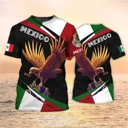 D Printed Mexican Flag T-Shirt for Men Featuring Eagle Graphic Ideal for Summer Casual Wear Streetwear Oversized Fit