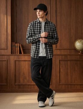 Camicia a quadri con cotone - nero