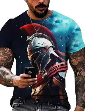 European and American Retro Style Spartan Warrior Pattern Men's T-shirt, New Trendy 3D Printed Cool and Unique Casual Top - Aliexpress - FashionsVida