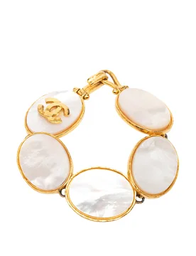 Gold Plated CC Mother of Pearl Cuff Bracelet - Chanel - FashionsVida