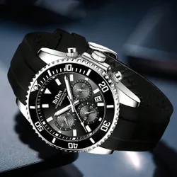 Pieza Reloj de buceo para hombres, cronógrafo, resistente al agua, luz nocturna, correa de silicona, analógico, con fecha, reloj deportivo de moda
