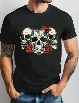 Floral Sugar Skull | Mexican Day of The Dead | Dia De Los Muertos T Shirts Skeleton Bones Print Men Clothing Cotton Shirts Tops - Aliexpress - FashionsVida