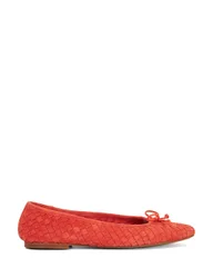 Leather Woven Flat Ballet Pumps Orange female