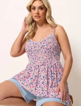 Women's Floral Shirred Cami Top in Pink Size: 30-32 - Pink - Size: 30-32 - Yours - FashionsVida