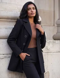 Tailored Double Breasted Short Coat Black female