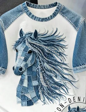 Camiseta de hombre con estampado de patchwork de caballo, blanca, de verano, estilo urbano, para escapada de ciudad, casual de manga corta, ideal para - Shein - FashionsVida