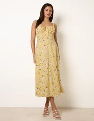 Midi Milkmaid Floral Dress - M / LEMON - female