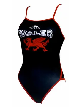 Wales Dragon Thin Strap Swimsuit Black / Red 7-8 Years Girls - TURBO - FashionsVida