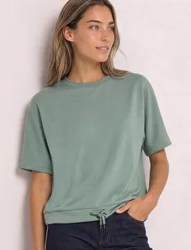 T-Shirt mit Rundhals im Silk-Look female Grün - Street One - FashionsVida
