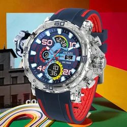 Reloj de pulsera de hombre SMAEL, con zona horaria dual, esfera grande luminosa, alarma con cuenta regresiva y calendario, de cuarzo