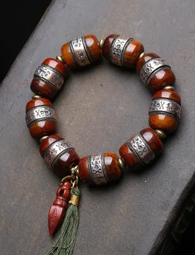 Tibetan style reflux yak bone old silver inlaid carved amulet bracelet single circle rotatable Vajra staff accessory - Aliexpress - FashionsVida