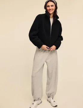 Jacke mit Reißverschluss aus Lammfellimitat Schwarz XL - Stradivarius - FashionsVida