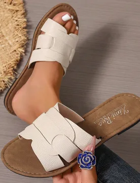 Sandalias de punta redonda talla grande EUR, chanclas casuales para exteriores que no cansan, sandalias planas antideslizantes para la playa, zapatos - Shein - FashionsVida