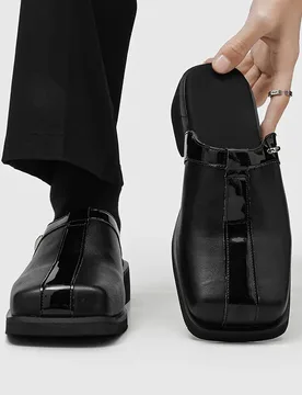 High Quality Casual High-end Black Square-headed Bag Head Half Slippers for Men Four-season Leather Mens Shoes Zapatos De Hombre - Aliexpress - FashionsVida