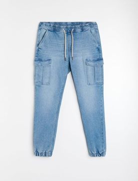 Jeans Cargo Jogger Con Effetto Lavaggio - blu