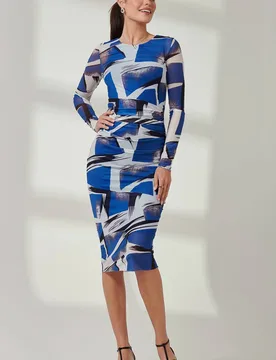 Women's Long Sleeve Mesh Bodycon Maxi Dress in Bright Blue Size: 16 - Bright Blue - Size: 16 - Jolie Moi - FashionsVida