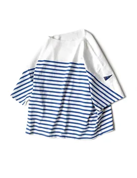 SS KAPITAL Hirata Kazuhiro Blue and White Stripe Color Blocked Three Flag Five Sleeve Round Neck Loose Short Sleeve T-shirt - Aliexpress - FashionsVida