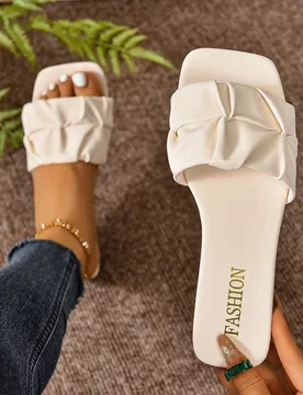 Zapatillas casuales de punta redonda con pliegues y sin cordones para mujer de talla grande, atuendos de primavera y verano - Shein - FashionsVida