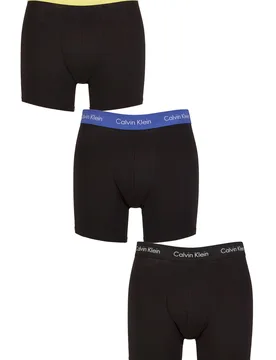 Mens 3 Pack Calvin Klein Cotton Stretch Longer Leg Trunks Black / Green Bloom S - Black - Size: Small - SockShop - FashionsVida