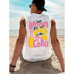 Pieza Camiseta de tirantes de cuello redondo con estampado de limón para hombre, casual de verano