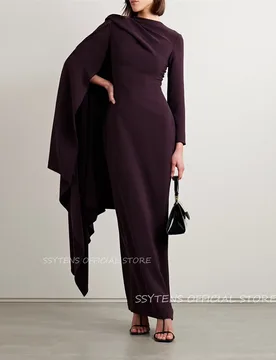 Purple Crepe Long Sleeve Cape Evening Dress Customized Special Occasion Formal Dress Wedding Party Gown Saudi Evening Dress 2025 - Aliexpress - FashionsVida