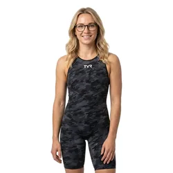 Venzo Camo Open Back Competition Swimsuit Black 23 Women