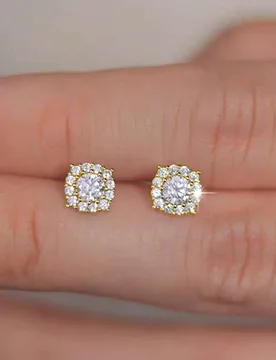 Par de pendientes de botón de plata de ley 925 con circonita cúbica, diseño cuadrado minimalista, adecuado para uso diario - Shein - FashionsVida