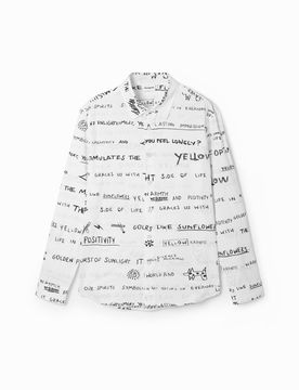 Camisa de manga larga lettering, Algodon, Blanco, M